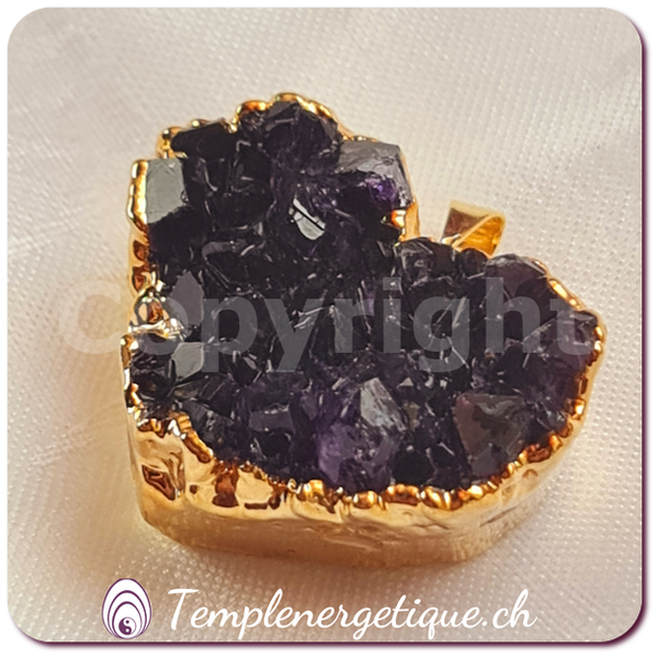 Pendentif "Coeur d'Améthyste" bordé d'Or